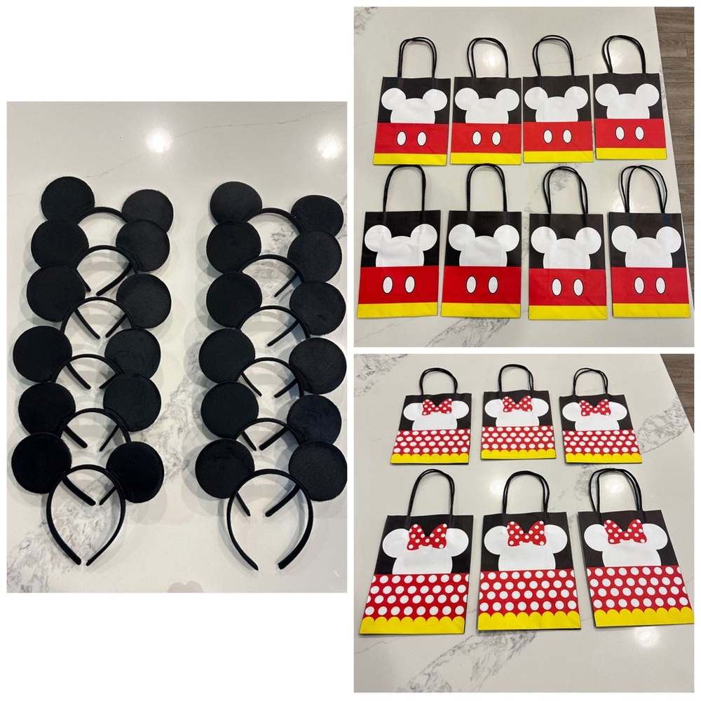 Mickey Inspired Party Set - 12 Headbands and 12 paper favors bags -NWT